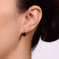 Womens Diamond Accent Genuine Black Onyx Sterling Silver Drop Earrings