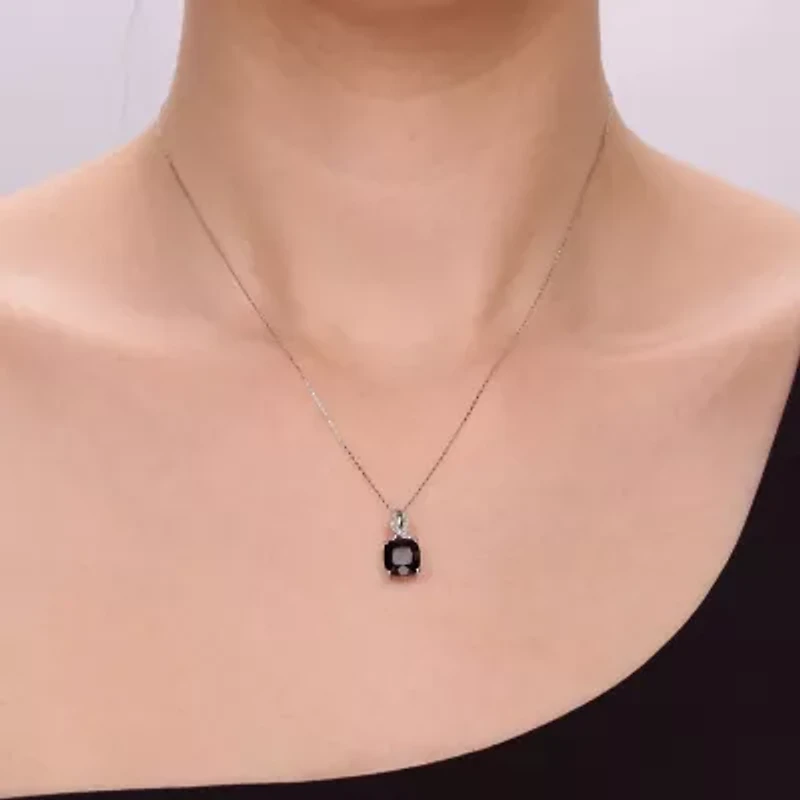 Womens Diamond Accent Genuine Black Onyx Sterling Silver 18 Inch Pendant Necklace