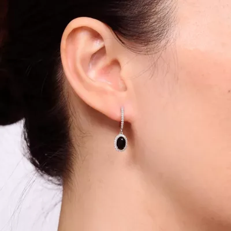 Womens Genuine Black Onyx Sterling Silver Drop Earrings