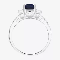 Womens 3/8 CT. T.W. Lab Created Blue Sapphire 10K White Gold Halo Side Stone Cocktail Ring