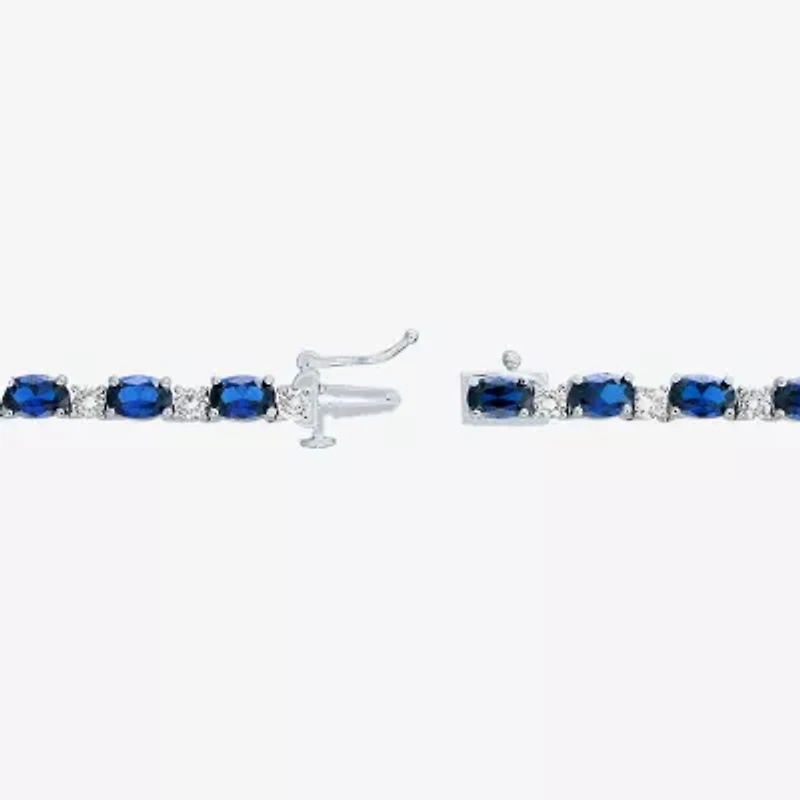 Womens Blue Sapphire Sterling Silver 18 Inch Tennis Necklace