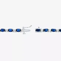 Womens Blue Sapphire Sterling Silver 18 Inch Tennis Necklace