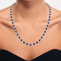 Womens Blue Sapphire Sterling Silver 18 Inch Tennis Necklace