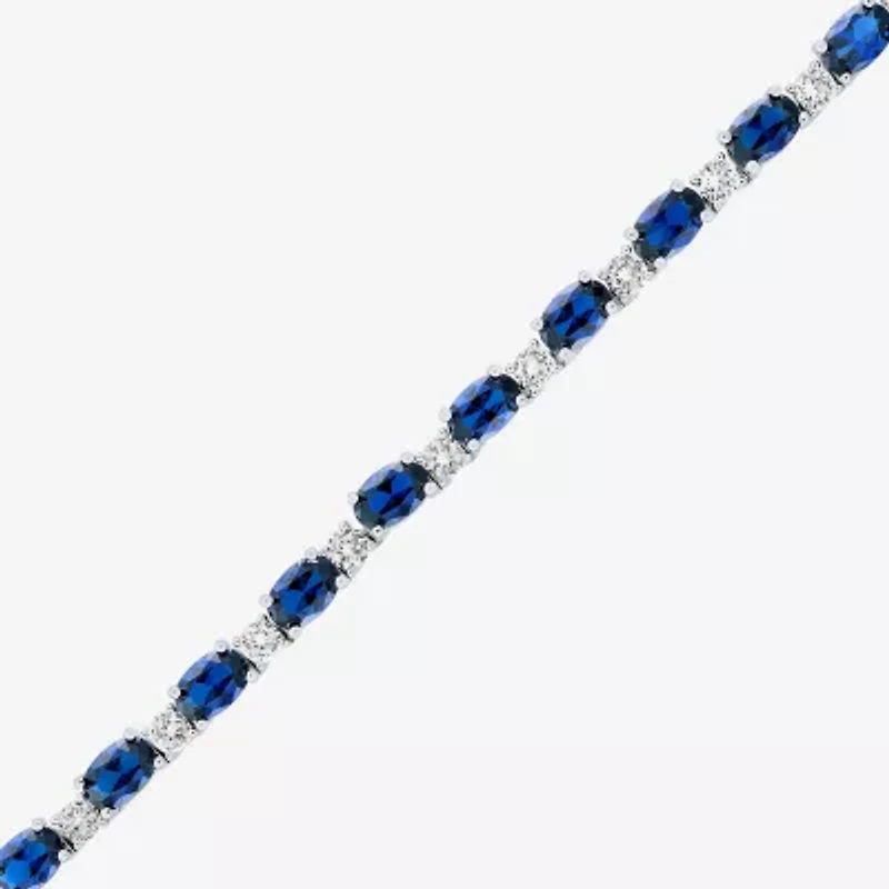 Womens Blue Sapphire Sterling Silver 18 Inch Tennis Necklace