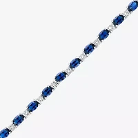 Womens Blue Sapphire Sterling Silver 18 Inch Tennis Necklace