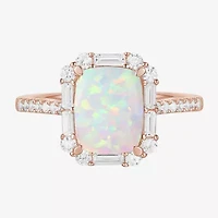 Womens Gemstone Sterling Silver Halo Side Stone Cocktail Ring