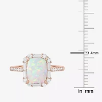 Womens Gemstone Sterling Silver Halo Side Stone Cocktail Ring