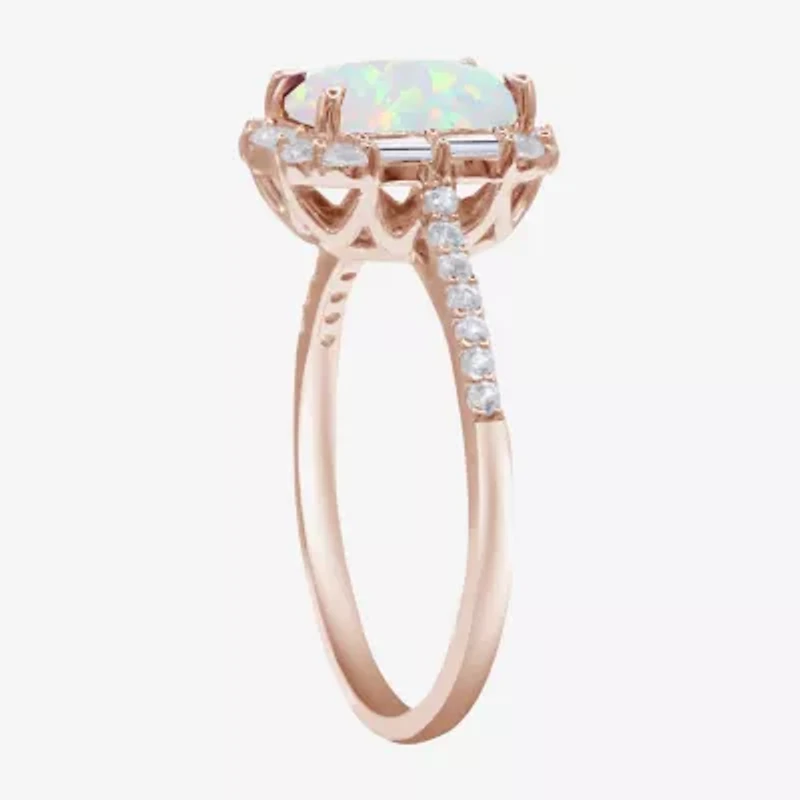 Womens Gemstone Sterling Silver Halo Side Stone Cocktail Ring