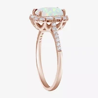 Womens Gemstone Sterling Silver Halo Side Stone Cocktail Ring