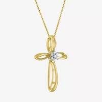 Diamond Blossom (G-H / I1-I2) Womens Diamond Accent Lab Grown White Diamond 10K Gold Cross 18 Inch Pendant Necklace