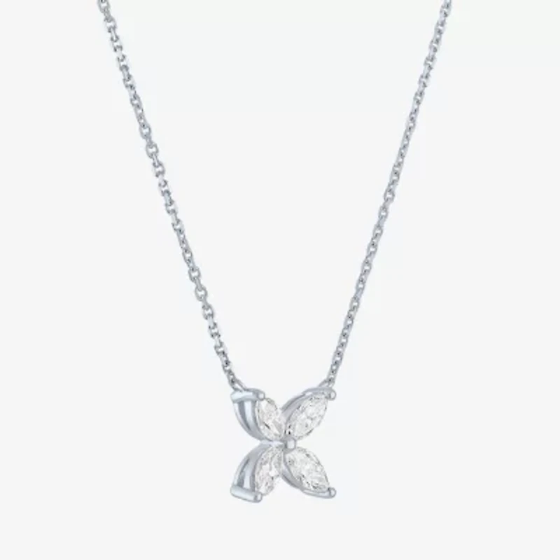 Diamond Addiction (G-H / Si2-I1) Womens 1/3 CT. T.W. Lab Grown White Diamond 10K White Gold Flower 16 Inch Pendant Necklace