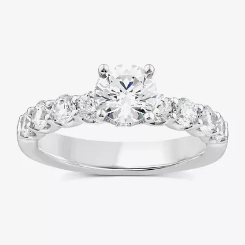 Signature By Modern Bride (G / Si1-Si2) Womens 2 CT. T.W. Lab Grown White Diamond 10K or Yellow Gold Round Side Stone Engagement Ring
