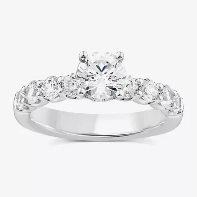 Signature By Modern Bride (G / Si1-Si2) Womens 2 CT. T.W. Lab Grown White Diamond 10K or Yellow Gold Round Side Stone Engagement Ring