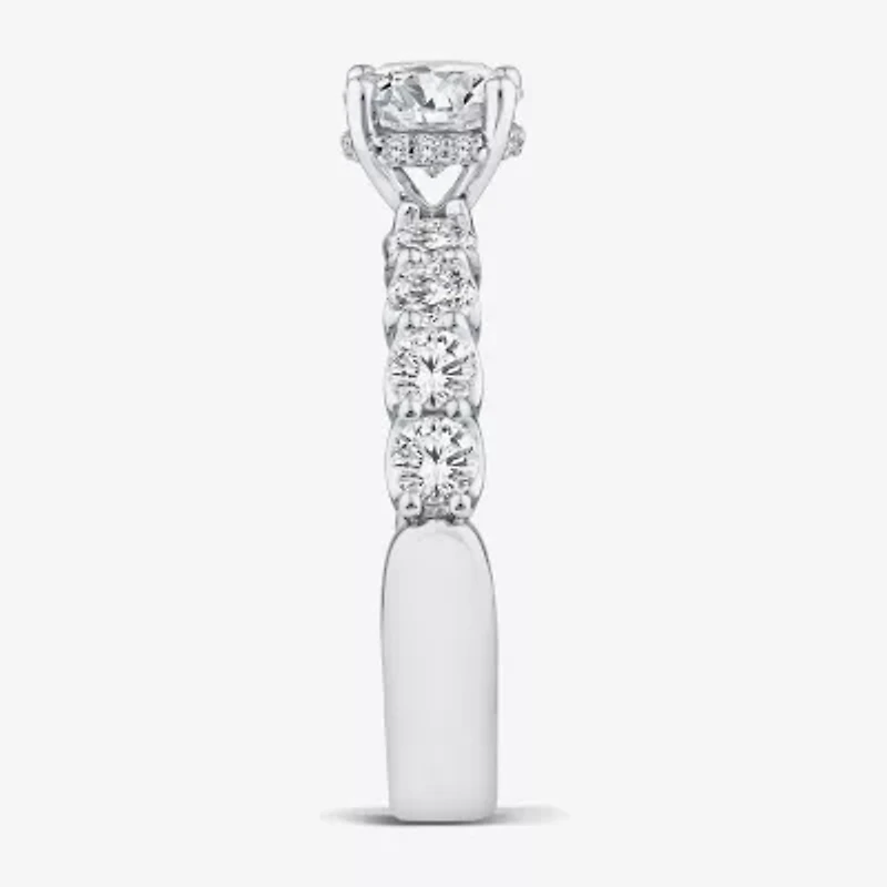 Signature By Modern Bride (G / Si1-Si2) Womens 2 CT. T.W. Lab Grown White Diamond 10K or Yellow Gold Round Side Stone Engagement Ring