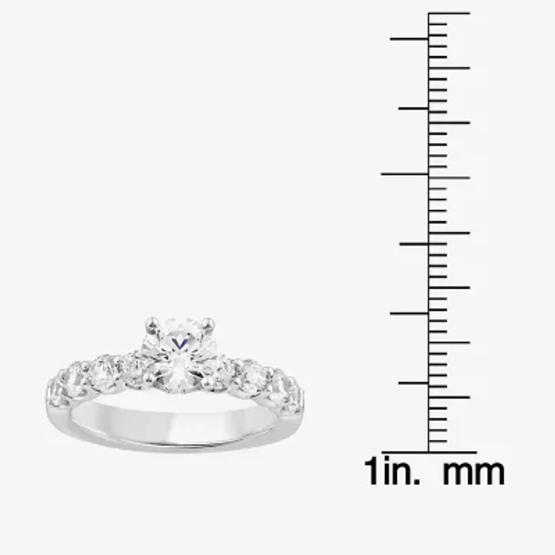 Signature By Modern Bride (G / Si1-Si2) Womens 2 CT. T.W. Lab Grown White Diamond 10K or Yellow Gold Round Side Stone Engagement Ring