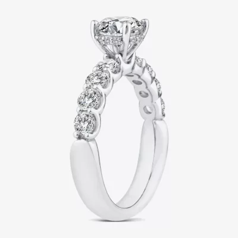 Signature By Modern Bride (G / Si1-Si2) Womens 2 CT. T.W. Lab Grown White Diamond 10K or Yellow Gold Round Side Stone Engagement Ring