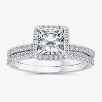 Signature By Modern Bride (G / Si1-Si2) Womens 2 CT. T.W. Lab Grown White Diamond 10K Gold Side Stone Halo Bridal Set