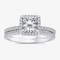 Signature By Modern Bride (G / Si1-Si2) Womens 2 CT. T.W. Lab Grown White Diamond 10K Gold Side Stone Halo Bridal Set