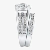 (G / Si1-Si2) Womens 3 CT. T.W. Lab Grown White Diamond 10K White Gold Round Side Stone Halo Bridal Set