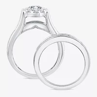 (G / Si1-Si2) Womens 3 CT. T.W. Lab Grown White Diamond 10K White Gold Round Side Stone Halo Bridal Set