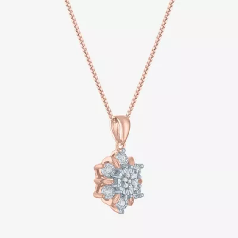 Diamond Blossom (G-H / Si2-I1) Womens 1/10 CT. T.W. Lab Grown White Diamond 14K Rose Gold Over Silver 18 Inch Pendant Necklace