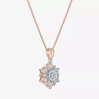 Diamond Blossom (G-H / Si2-I1) Womens 1/10 CT. T.W. Lab Grown White Diamond 14K Rose Gold Over Silver 18 Inch Pendant Necklace