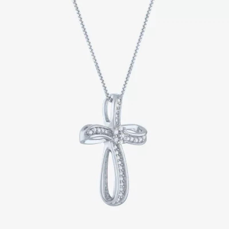 Diamond Blossom (G-H / Si2-I1) Womens 1/10 CT. T.W. Lab Grown White Sterling Silver Cross 18 Inch Pendant Necklace