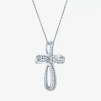 Diamond Blossom (G-H / Si2-I1) Womens 1/10 CT. T.W. Lab Grown White Sterling Silver Cross 18 Inch Pendant Necklace