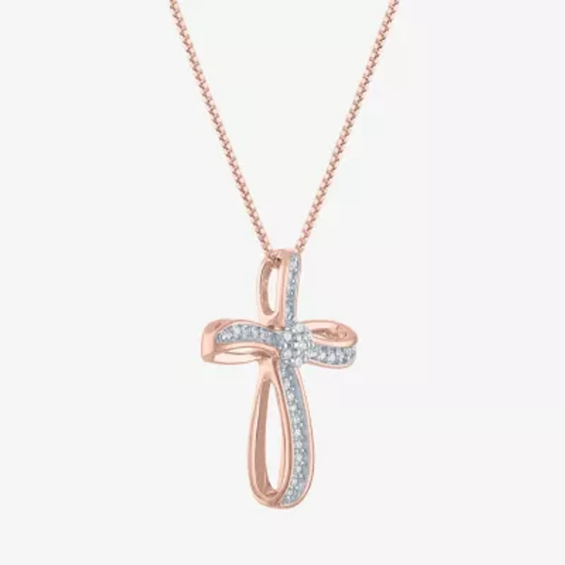 Diamond Blossom (G-H / Si2-I1) Womens 1/10 CT. T.W. Lab Grown White Sterling Silver Cross 18 Inch Pendant Necklace