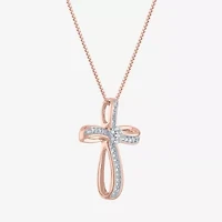 Diamond Blossom (G-H / Si2-I1) Womens 1/10 CT. T.W. Lab Grown White Sterling Silver Cross 18 Inch Pendant Necklace