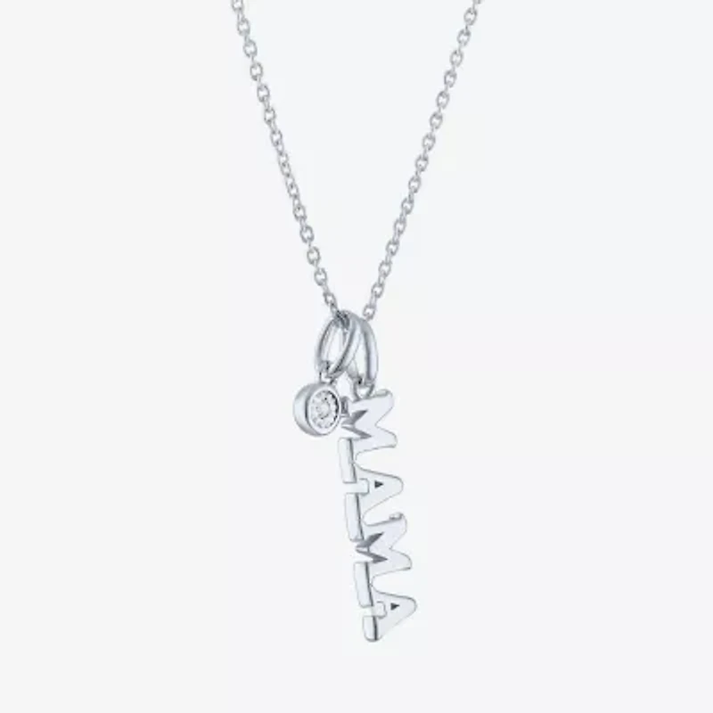 Diamond Accent "Mama" (G-H / Si2-I1) Womens Lab Grown White Sterling Silver 18 Inch Pendant Necklace