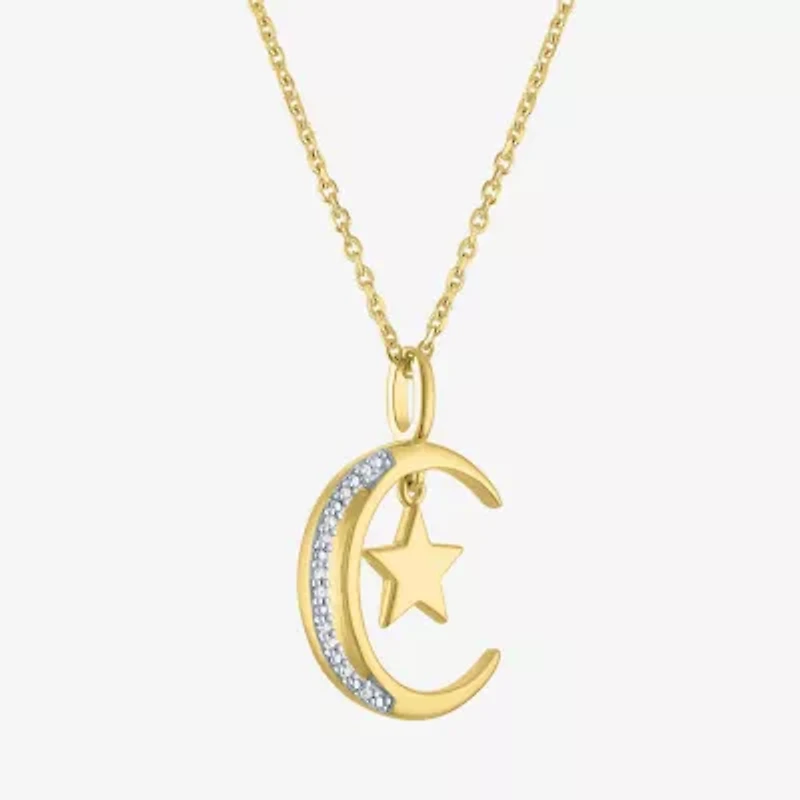 Diamond Accent (G-H / Si2-I1) Womens Lab Grown White 14K Gold Over Silver Sterling Moon 18 Inch Pendant Necklace
