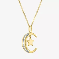 Diamond Accent (G-H / Si2-I1) Womens Lab Grown White 14K Gold Over Silver Sterling Moon 18 Inch Pendant Necklace