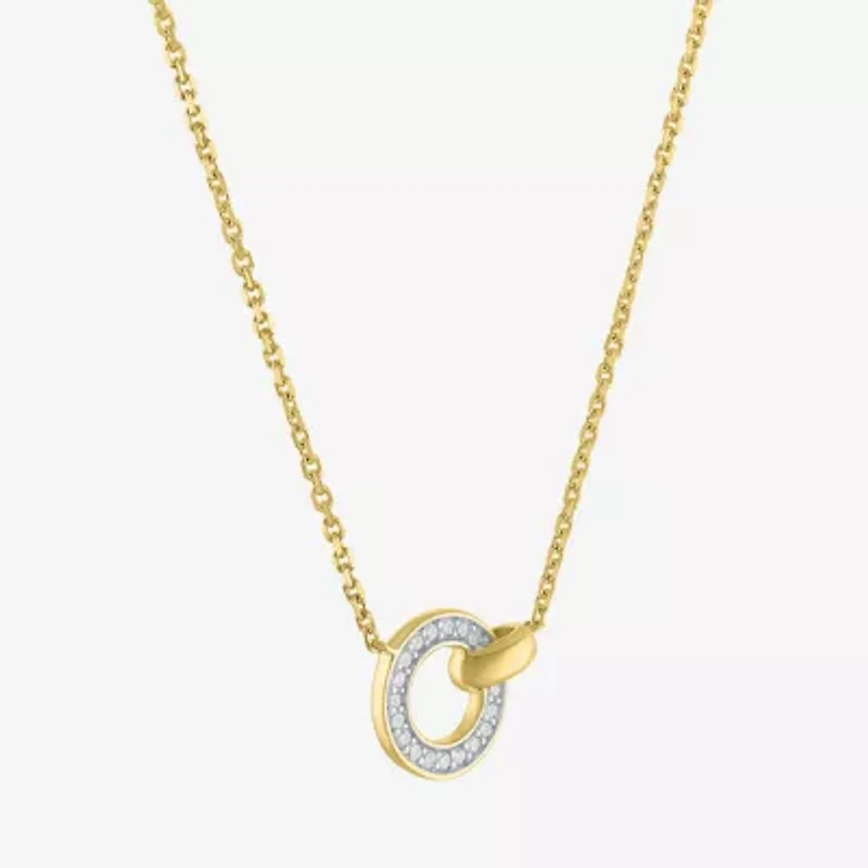 (G-H / I1-I2) Womens 1/10 CT. T.W. Lab Grown White Diamond 14K Gold Over Silver Circle 16 Inch Pendant Necklace