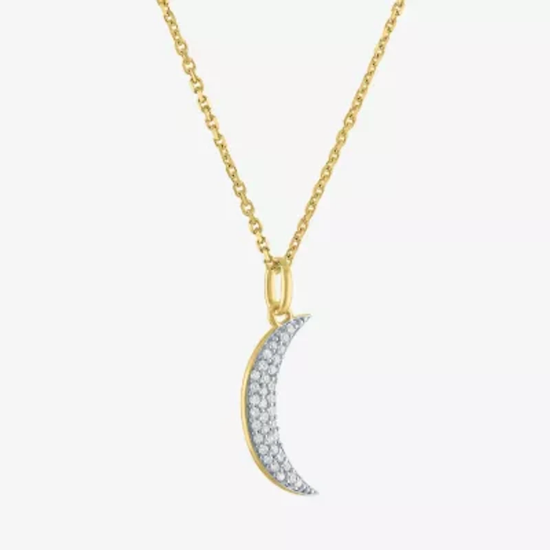 Diamond Addiction (G-H / I1-I2) Womens 1/10 CT. T.W. Lab Grown White Diamond 14K Gold Over Silver Moon 16 Inch Pendant Necklace