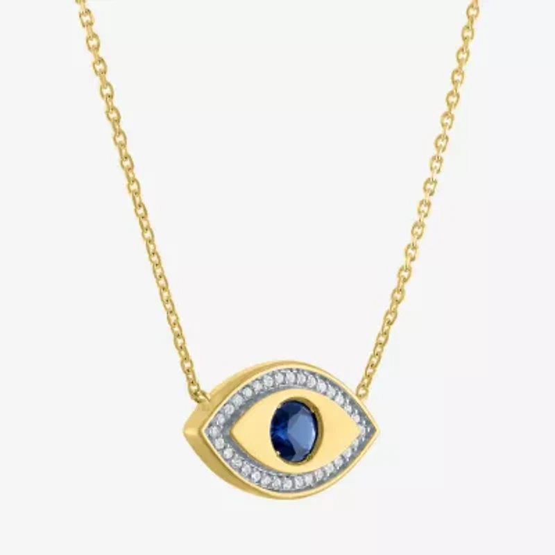 Diamond Addiction Womens 1/10 CT. T.W. Lab Created Blue Sapphire 14K Gold Over Silver Evil Eye 18 Inch Pendant Necklace