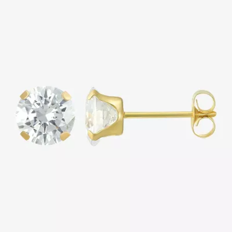 Womens Cubic Zirconia 14K Gold Round 3 Pair Earring Set