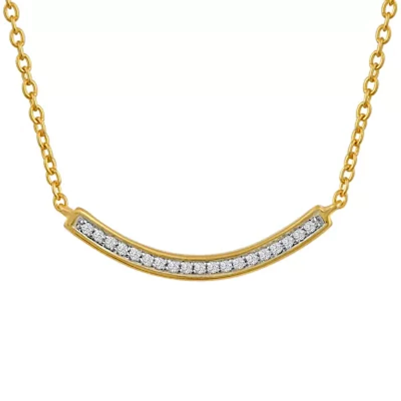 Diamond Accent "Inspire" Womens Diamond Accent Natural White Diamond 14K Gold Over Silver Curved 18 Inch Pendant Necklace