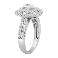 Signature By Modern Bride (H-I / Si2) Womens 2 CT. T.W. Lab Grown White Diamond 10K Gold Oval Side Stone Halo Engagement Ring