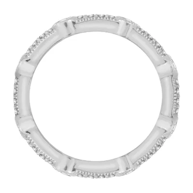 Cubic Zirconia Sterling Silver Round Band