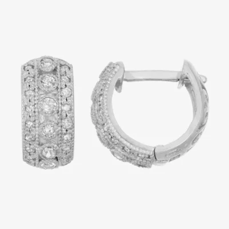 Womens 1/3 CT. T.W. Natural White Diamond 10K Gold 10.6mm Hoop Earrings