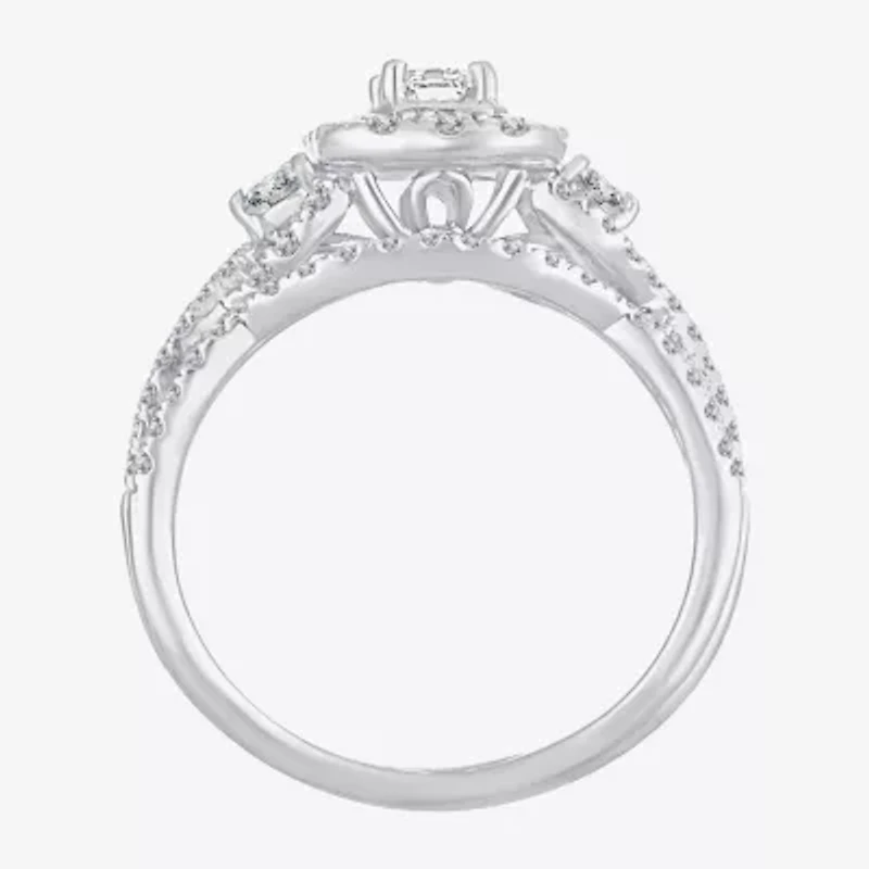 Womens CT. T.W. Natural White Diamond 10K Gold Side Stone Halo Bridal Set