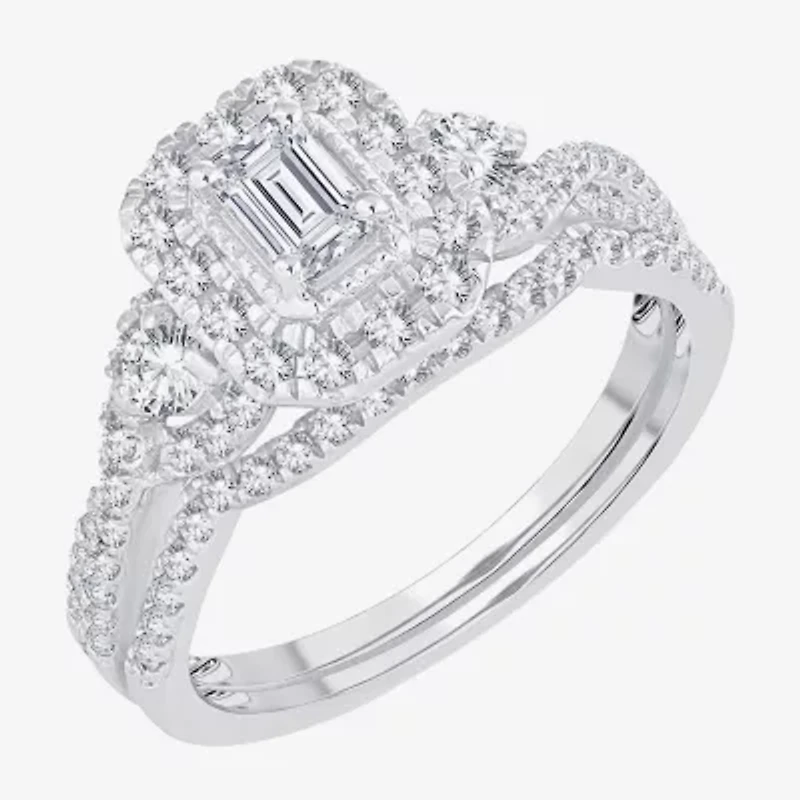 Womens CT. T.W. Natural White Diamond 10K Gold Side Stone Halo Bridal Set