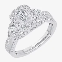 Womens CT. T.W. Natural White Diamond 10K Gold Side Stone Halo Bridal Set