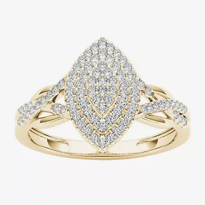 Womens 1/4 CT. T.W. Natural White Diamond 10K Gold Marquise Halo Engagement Ring