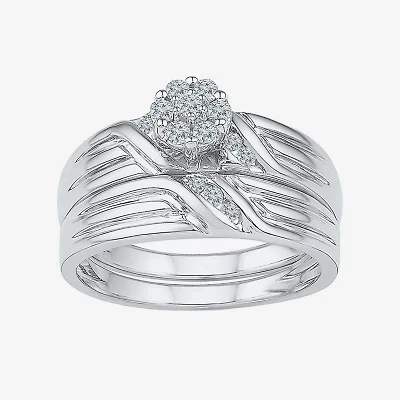 Womens 1/4 CT.T.W. Natural Diamond Sterling Silver Bridal Set