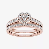 1/2 CT.T.W. Natural Diamond 10K Rose Gold Heart-Shaped Bridal Set