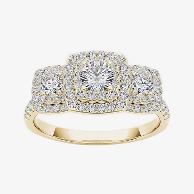1 CT.T.W. Natural Diamond Halo 10K Yellow Gold Engagement Ring