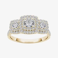 1 CT.T.W. Natural Diamond Halo 10K Yellow Gold Engagement Ring
