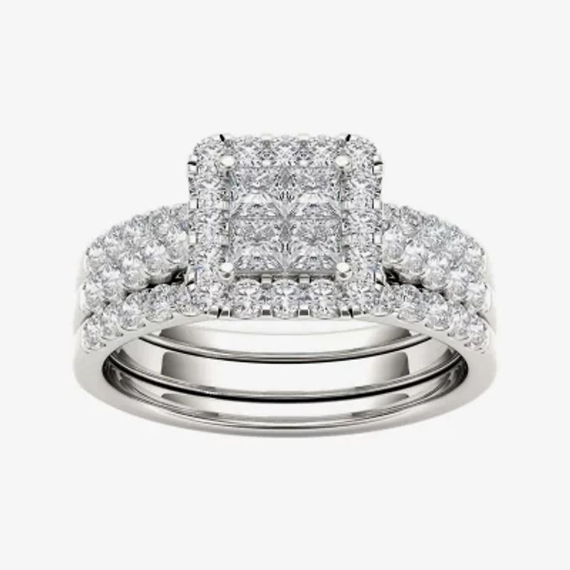 1 1/ CT.T.W. Natural Diamond 14K White Gold Bridal Set